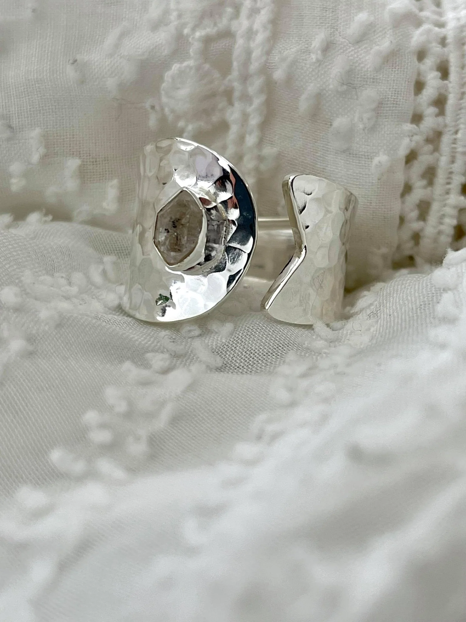 Hammered Wrap Ring - Herkimer Diamond - Image 4