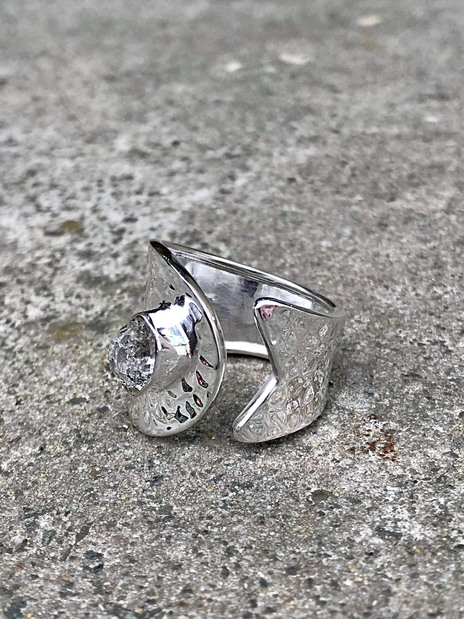 Hammered Wrap Ring - Herkimer Diamond - Image 5