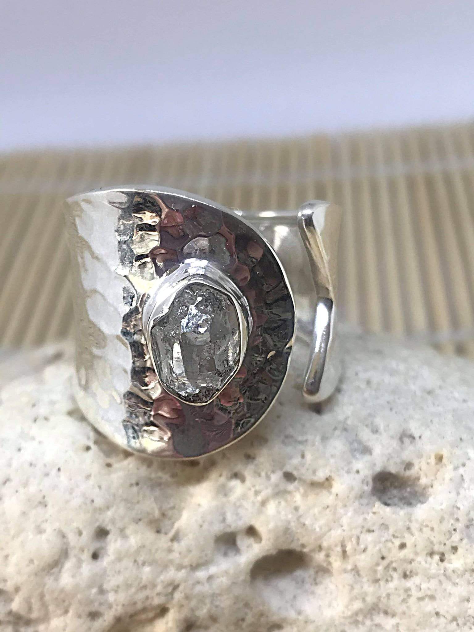 Hammered Wrap Ring - Herkimer Diamond - Image 7