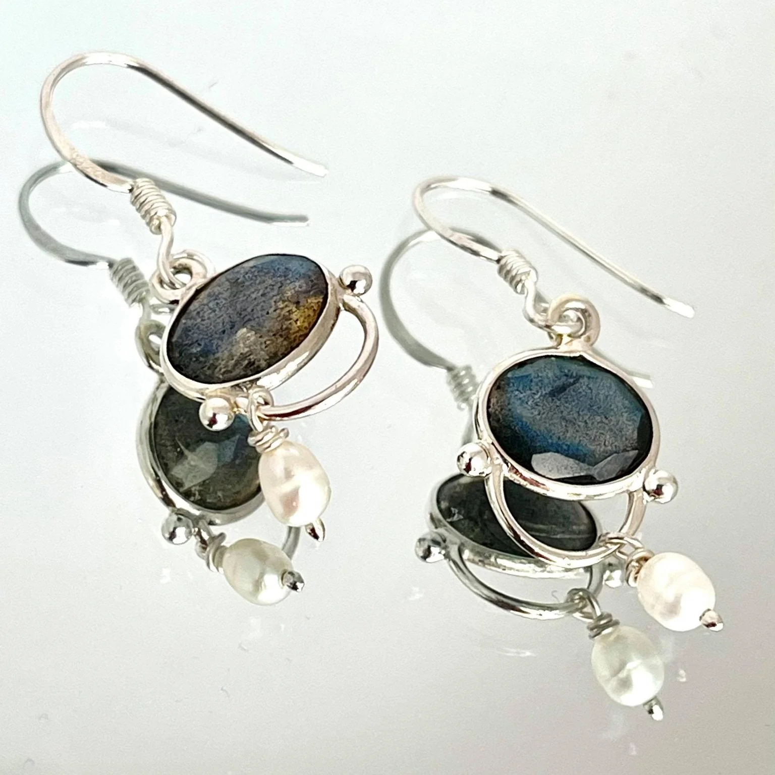Labradorite and Pearl Elegant Earrings - Image 8