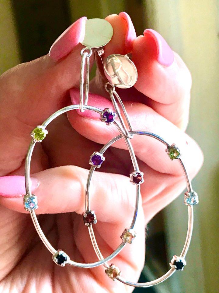 Rainbow Gemstone Drop Hoops - Image 3